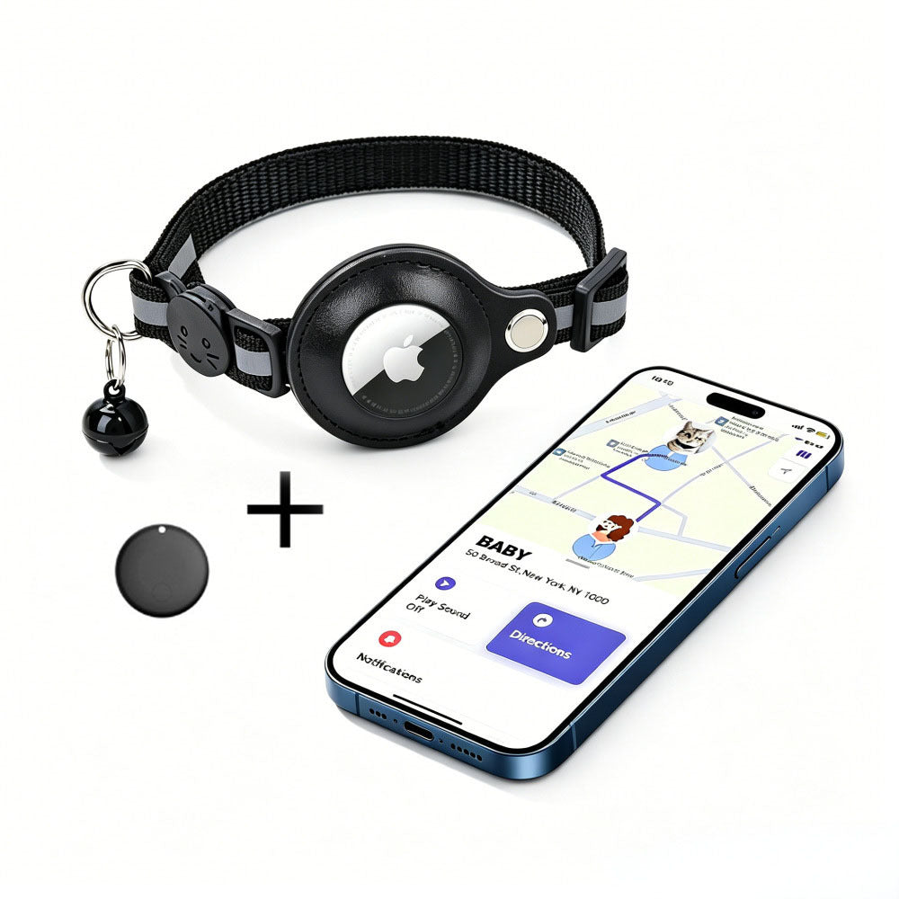 Collier GPS chat réfléchissant avec localisateur Apple et Android PawConnect